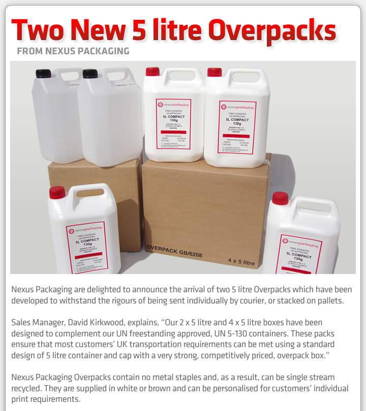 Two New 5 litre Overpacks from Nexus Packaging